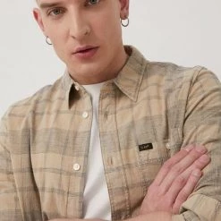 Ανδρικά Πουκάμισα Βαμβακερό πουκάμισο Lee χρώμα: μπεζ, -Lee Κατάστημα unnamed file 1646