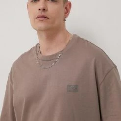 Ανδρικά Μπλουζάκια Βαμβακερό μπλουζάκι Lee καφέ