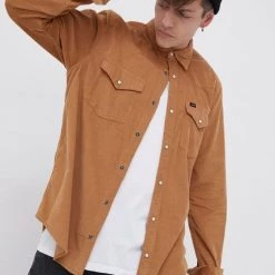 Ανδρικά Πουκάμισα Πουκάμισο κοτλέ Lee χρώμα: καφέ