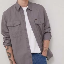 Ανδρικά Πουκάμισα Βαμβακερό πουκάμισο Lee χρώμα: γκρι,