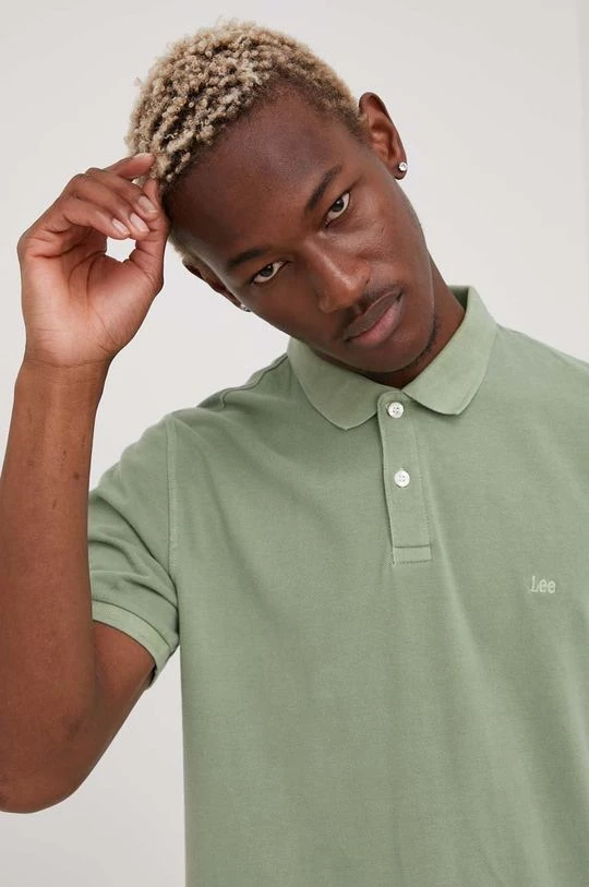 Ανδρικά Πόλο μπλουζάκια Βαμβακερό μπλουζάκι πόλο Lee πράσινο 3 Ανδρικά Πόλο μπλουζάκια Βαμβακερό μπλουζάκι πόλο Lee πράσινο