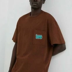 Ανδρικά Μπλουζάκια Βαμβακερό μπλουζάκι Lee καφέ